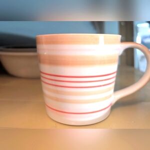 Tan and Red Ceramic Mug with Striped Design